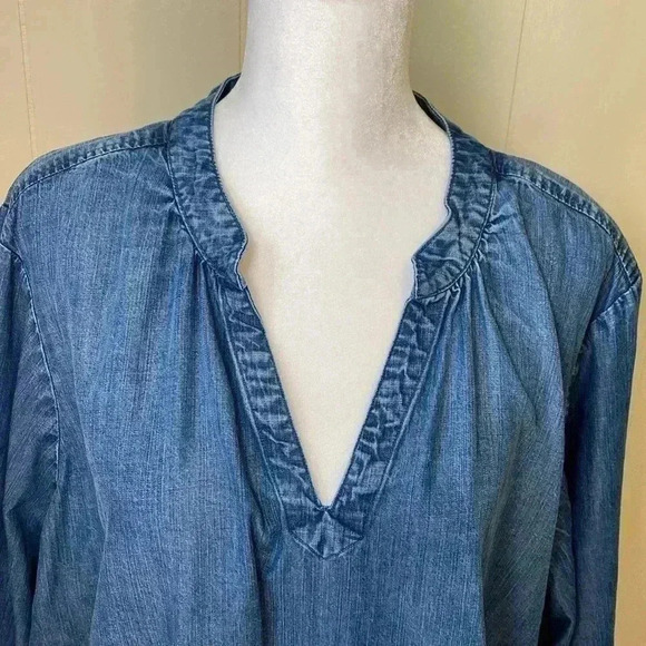 Side Stitch Los Angeles Denim Shirt Dress, Blue, Plus Size 2X Petite. - Picture 2 of 10